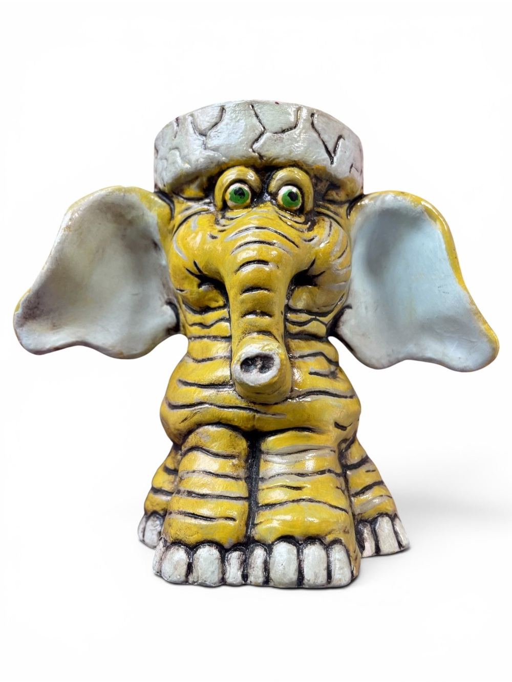 Vintage Freaky Elephant Pottery Vase, Planter, Pen, Brush Holder Handpainted